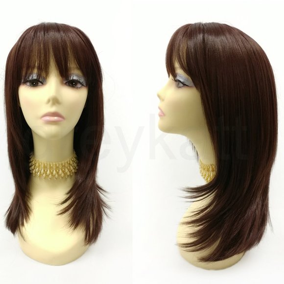 Dark Auburn heat safe long straight wig 17\